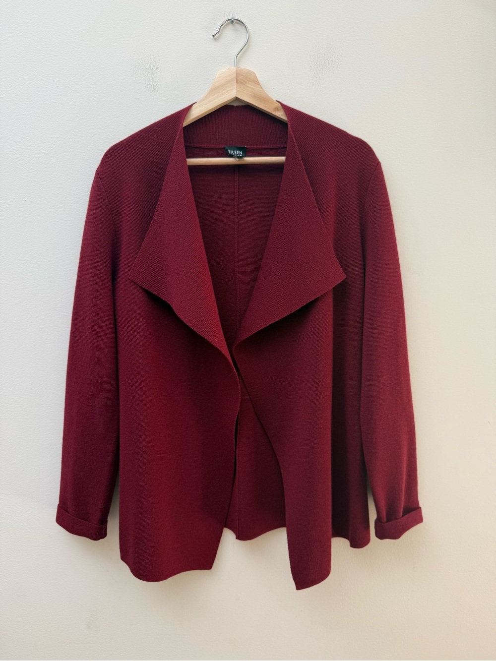 Eileen Fisher Draped Open-Front Cardigan in Burgundy